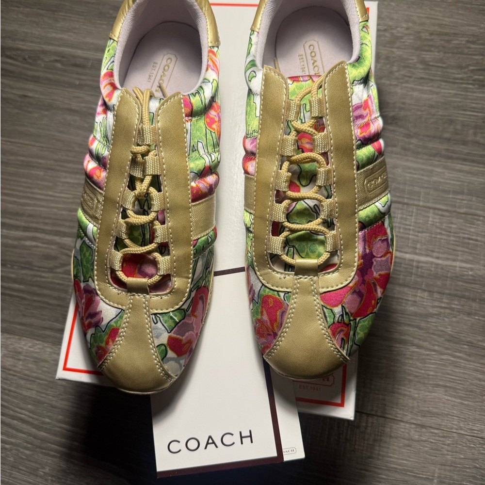 Coach Women's Gold and Floral Sneakers